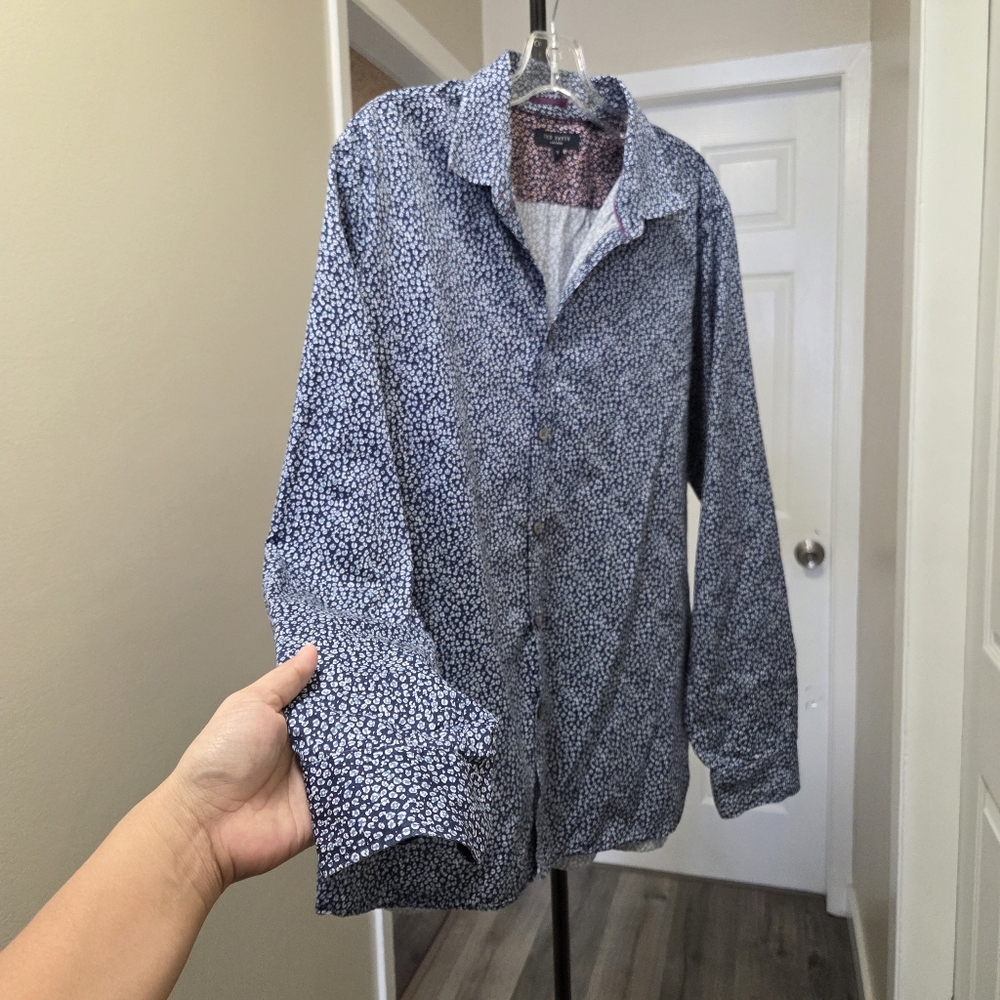 Ted Baker London 100% Cotton Printed Button Down Shirt Ted 7 Or US Sz Large - Picture 3 of 7